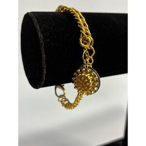 Y2K Charm Bracelet in Gold Tone Dramatic‎ Sunburst Spike Dangle Charm